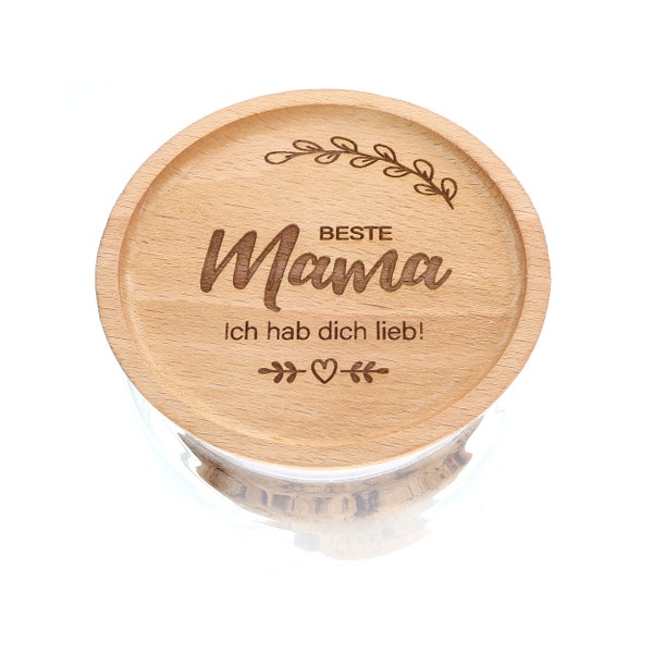 Personalisiertes Keksglas mit Holzdeckel , Geschenk für Mama, Patentante, Oma | Beste in versch. Größen