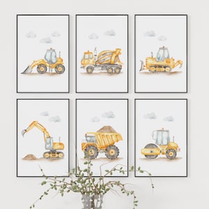 Poster SET Kinderkamer Bouwplaats | Kinderkamer decoratie | Jongen Meisje Cadeau voor Geboorte/Doop | Dieren Foto's Kinderen Baby/Babykamer