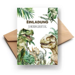 Einladungskarte Kindergeburtstag | Dino Karte mit Umschlag | Postkarte - Geburtstagsgeschenk - Dinosaurier