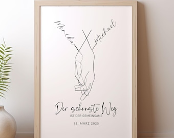 Hochzeitsgeschenk personalisiert mit Namen Datum | Hochzeitsbild der schönste Weg für Brautpaar | Jahrestag Valentinstag Hochzeitstag