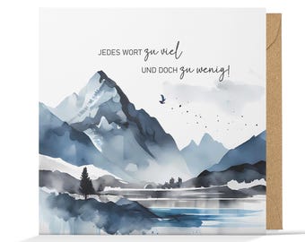 Carte de condoléances avec enveloppe | Carte de condoléances carte pliante carrée avec enveloppe, carte de condoléances motif montagnes