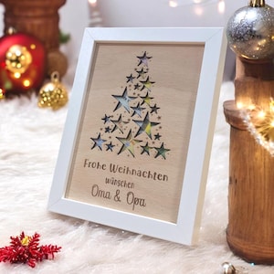 Personalisiertes Geldgeschenk zu Weihnachten mit Bilderrahmen | Weihnachtsgeschenk Geschenkkarte aus Holz Geschenkverpackung mit Name