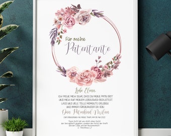 LIST DO RODZICÓW CHRZESTNYCH Rose Dream spersonalizowany jako prezent na chrzest, rodzice chrzestni, matka chrzestna, ojciec chrzestny, plakat, chrześniak, list do chrztu