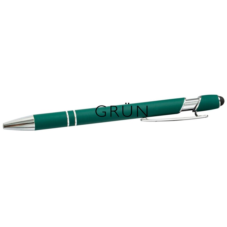 Personalisierter Kugelschreiber mit Gravur Soft Touch Silber Stift Grün
