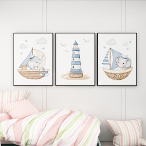 Póster habitación infantil faro | Decoración de habitaciones infantiles | Regalo para niño y niña por nacimiento o bautismo | Fotos de Animales Niños Bebé/Habitación de Bebé