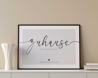 Home family picture with coordinates, personalized gift for family, housewarming gift, topping-out ceremony, personalized family poster