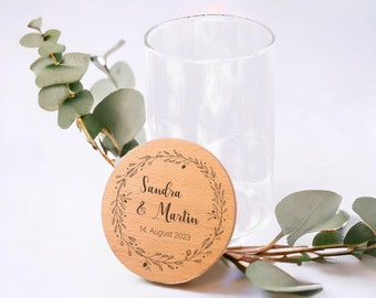 Graviertes Glas-Vorratsglas mit Holzdeckel | Personalisiertes Hochzeits-Geschenk für Paare