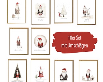 Conjunto de 10 cartões de Natal com envelopes inclusos - cartões postais de Natal de alta qualidade - cartões de felicitação de qualidade premium também disponíveis individualmente.