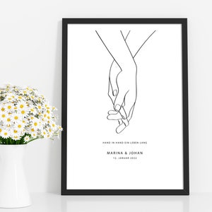 Poster, Print, Art Print: HANDS personalizable gift wedding Valentine&#39;s Day bride and groom names