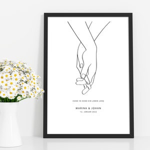 Poster, Print, Art Print: HANDS Customizable Gift Wedding Valentine's Day Bridal Couple Names