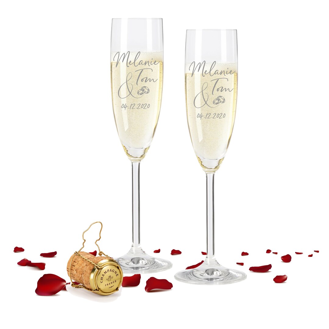  Copas de champán o copas de vino personalizadas para  aniversario, juego de 2, nombres y fecha, personalizado para celebración de  aniversario, grabado personalizado (champán) : Hogar y Cocina