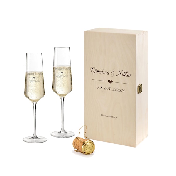 Huwelijkscadeau | 2 Leonardo-champagneglazen als cadeau voor het bruidspaar met gravure van de naam voor de bruiloft als gepersonaliseerd cadeau-idee