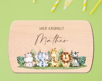 Gift birth SAFARI FRIENDS | Breakfast board personalized | Personalized board | Baby gift birth | Board, wooden board