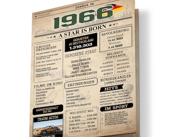Geburtstagskarte 1966 Jahreszahl | 60. Geburtstag | Geburtstagszeitung | Einzigartige Karte  Jahrgang 1966, Geschenk, Jubiläum Mann und Frau