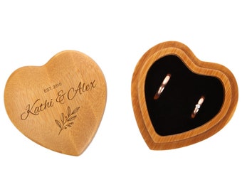 Ringbox made of bamboo wood in heart shape with engraving motif 01 - ring cushion for wedding engraved with name and date