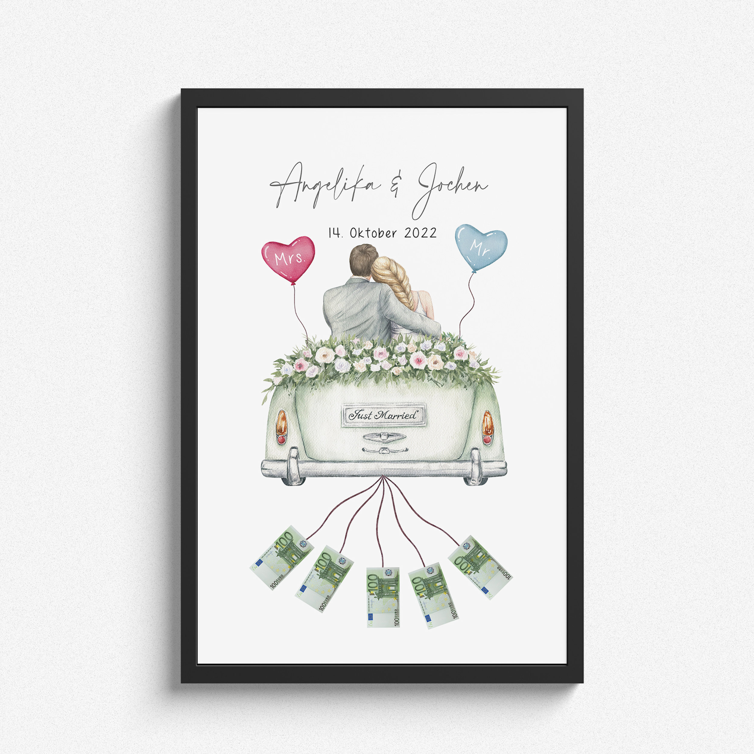 Wedding cash gift for the bride and groom, format selectable, wedding gift | wedding car | wedding poster