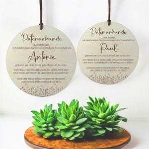 PETERPETERSBRIEF voor de doop gemaakt van hout | Sponsorcertificaat gepersonaliseerd cadeau voor doop, geboorte | Peetouders, meter, peetvader, doopcertificaat van petekind
