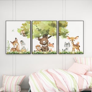Póster Habitación Infantil Woodfriends | Decoración de habitaciones infantiles | Regalo para niño y niña por nacimiento o bautismo | Fotos de Animales Niños Bebé/Habitación de Bebé