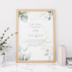 CARTA DE APADRINAMIENTO Eucalipto personalizado para regalo de bautizo, padrinos, madrina, padrino, poster, ahijado, certificado de bautismo