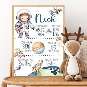 TEMA NATALE Spazio | Poster con data di nascita | manifesto di nascita | annuncio di nascita | foto di nascita | regalo personalizzato nascita per compleanno