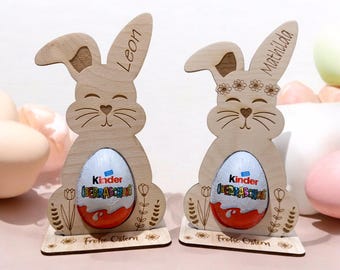 Huevo sorpresa personalizado regalo de Pascua | Conejito de Pascua hecho con soporte de madera I Regalo de Pascua DIY I Regalo de Pascua I Huevo sorpresa