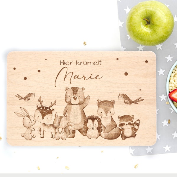 Personalized breakfast board for children, FOREST ANIMALS, baby gift, personalized board, birthday gift, wooden board with engraving