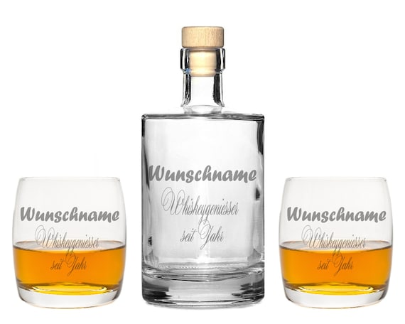 2 Whiskeygläser mit Karaffe und Gravur "Glückwunsch" Whisky Glas graviert 