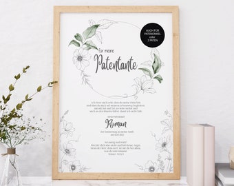 PATENBRIEF Elegant PATE personalized as a gift for baptism, godparents, godmother, godfather, poster, godchild, baptismal letter