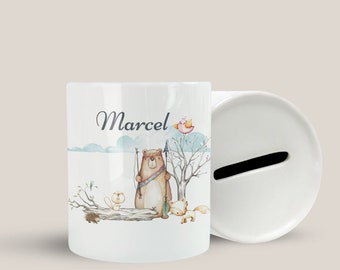 Money box with name personalized motif forest animals for girls boys money box money gift Christmas birth birthday