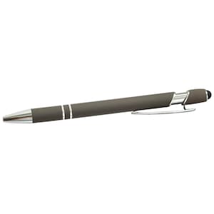 Personalisierter Kugelschreiber mit Gravur Soft Touch Silber Stift Grau