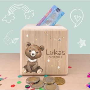 Hucha de madera personalizada | BOSQUE | con nombre impreso a color ideal como regalo cumpleaños navidad matricula escolar alcancía