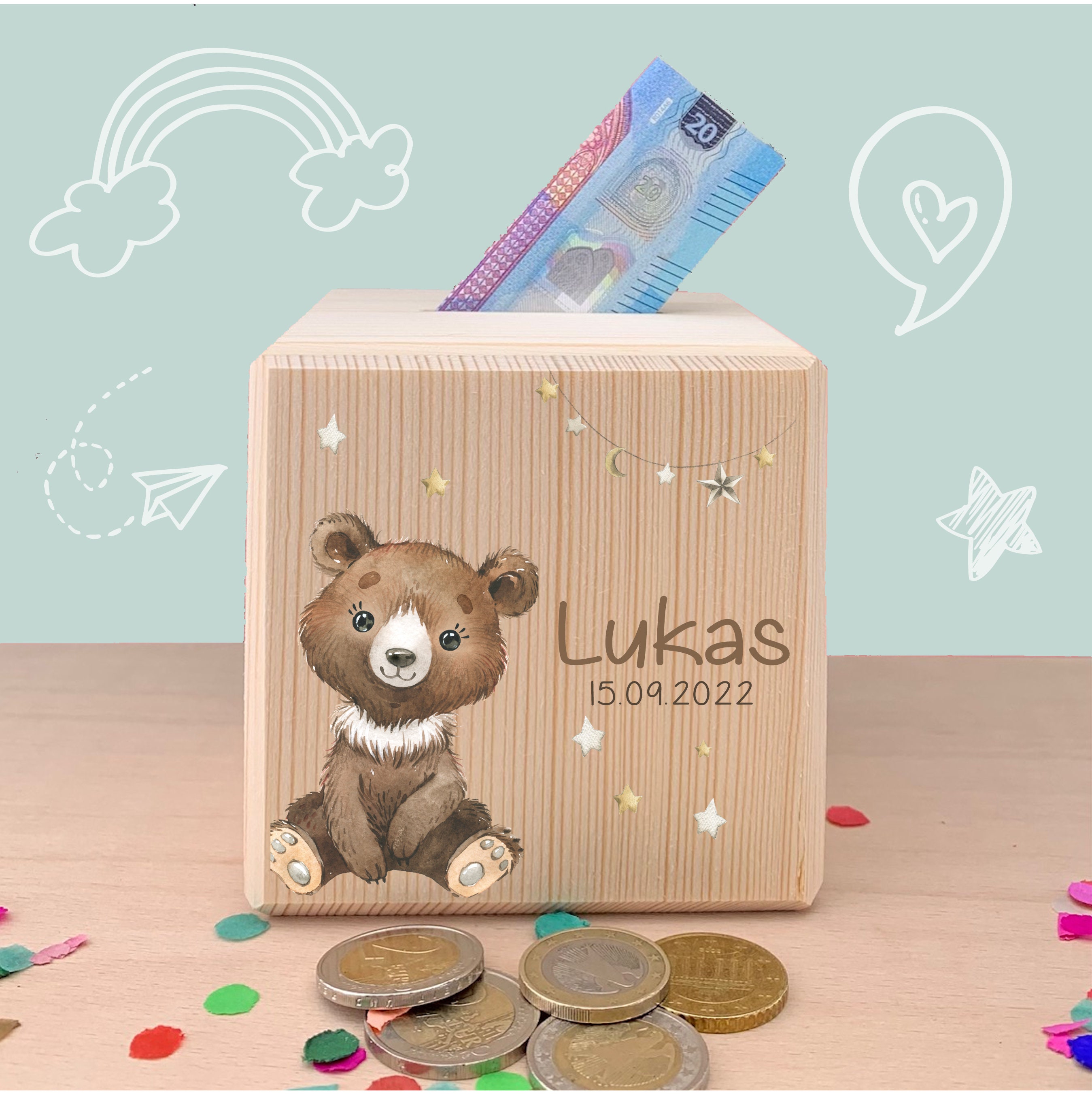 Wooden Money Box Coin Jar Kids Girl Baby Gifts Holder Cash Small Toy  Storage Organizer Bins Clear Piggy Bank Hucha