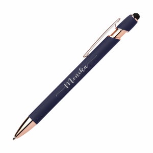 Personalisierter Kugelschreiber mit Gravur Soft Touch Roségold Stift Royalblau