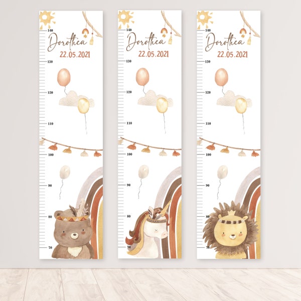 Vara de medir infantil BOHO personalizada con nombre realizada en madera o tablero composite para habitaciones infantiles