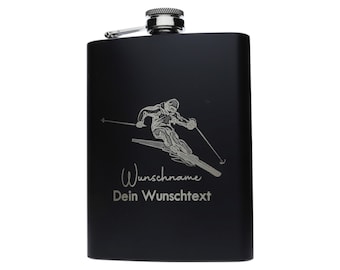 Stainless steel flask with engraving ski slope