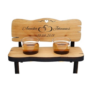 Personalized liquor bank for wedding with engraving motif couple / made of alder wood / wedding gift