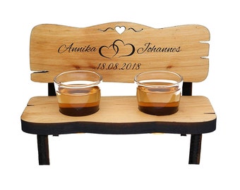 Personalized liquor bank for wedding with engraving motif couple / made of alder wood / wedding gift