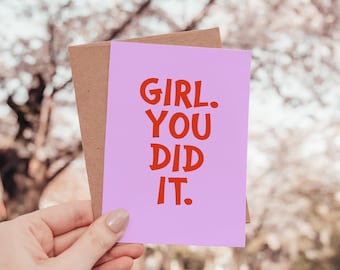 Postcard Girl you did it | Gift card for studies, master's degree, exam, graduation, training, high school diploma, bachelor's degree, congratulations card greeting card
