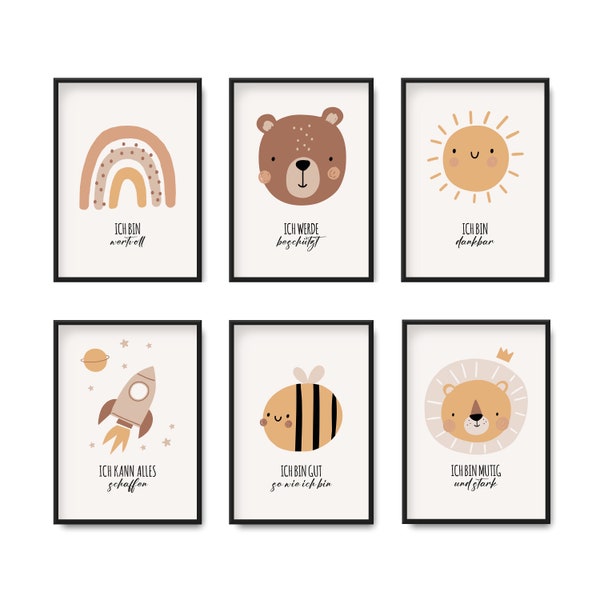 Poster Set für Kinderzimmer | Schöne Wandbilder für Kinderzimmer Babyzimmer | Geburtstags oder Taufgeschenk | Muttmacher Bilder