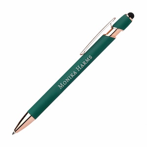 Personalisierter Kugelschreiber mit Gravur Soft Touch Roségold Stift Grün