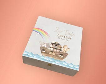 Personalisierte Erinnerungsbox Geschenkschachtel zur Taufe Aufbewahrungsbox mit Namen Holzkiste für Kinder als Geschenkbox Geschenkidee