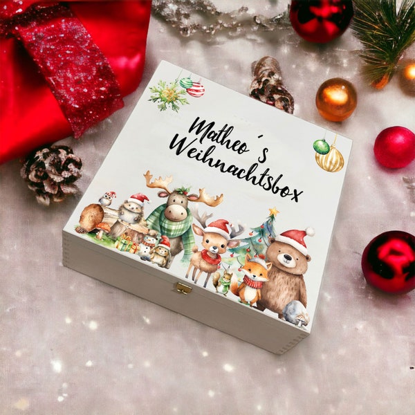 Pudełko na prezenty, pudełko na pamiątki na Boże Narodzenie | spersonalizowany wspaniały prezent świąteczny | Drewniane pudełko na prezenty | Pudełko Ewy