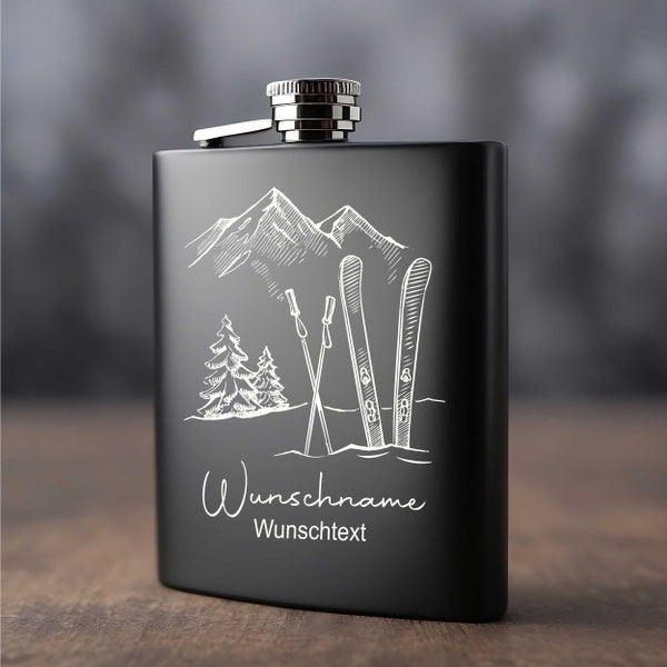 Stainless steel hip flask with engraving SKI