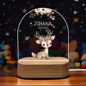 Personalized rainbow night lamp made of acrylic with a deer motif | Baby gift, birth gift, christening gift, birthday gift, bedside lamp