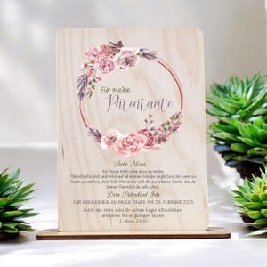 Carta de padrino para bautizo para padrinos realizada en madera con motivo de rosa - Regalo personalizado del bautizado para el padrino, regalo madrina, padrino