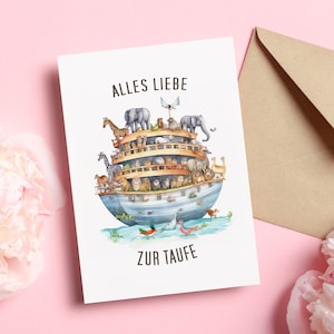 Carte de baptême motif Arche de Noé, carte pour baptême saint baptême, carte de baptême baptême avec enveloppe, carte pliante
