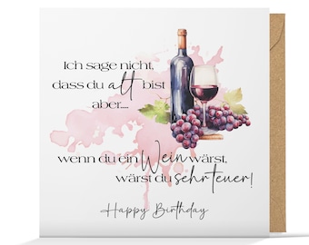Funny birthday card with envelope motif wine, greeting card birthday, Happy Birthday funny congratulations card Happy Birthday