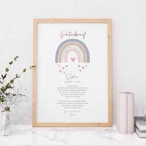 CARTA PADRINO Arcoiris personalizado como regalo para bautizo, padrinos, madrina, padrino, poster, ahijado, carta de bautizo,