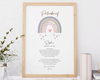 LIST CHRZESTNY tęczowy spersonalizowany jako prezent na chrzest, rodziców chrzestnych, matkę chrzestną, ojca chrzestnego, plakat, chrześniaka, list do chrztu,