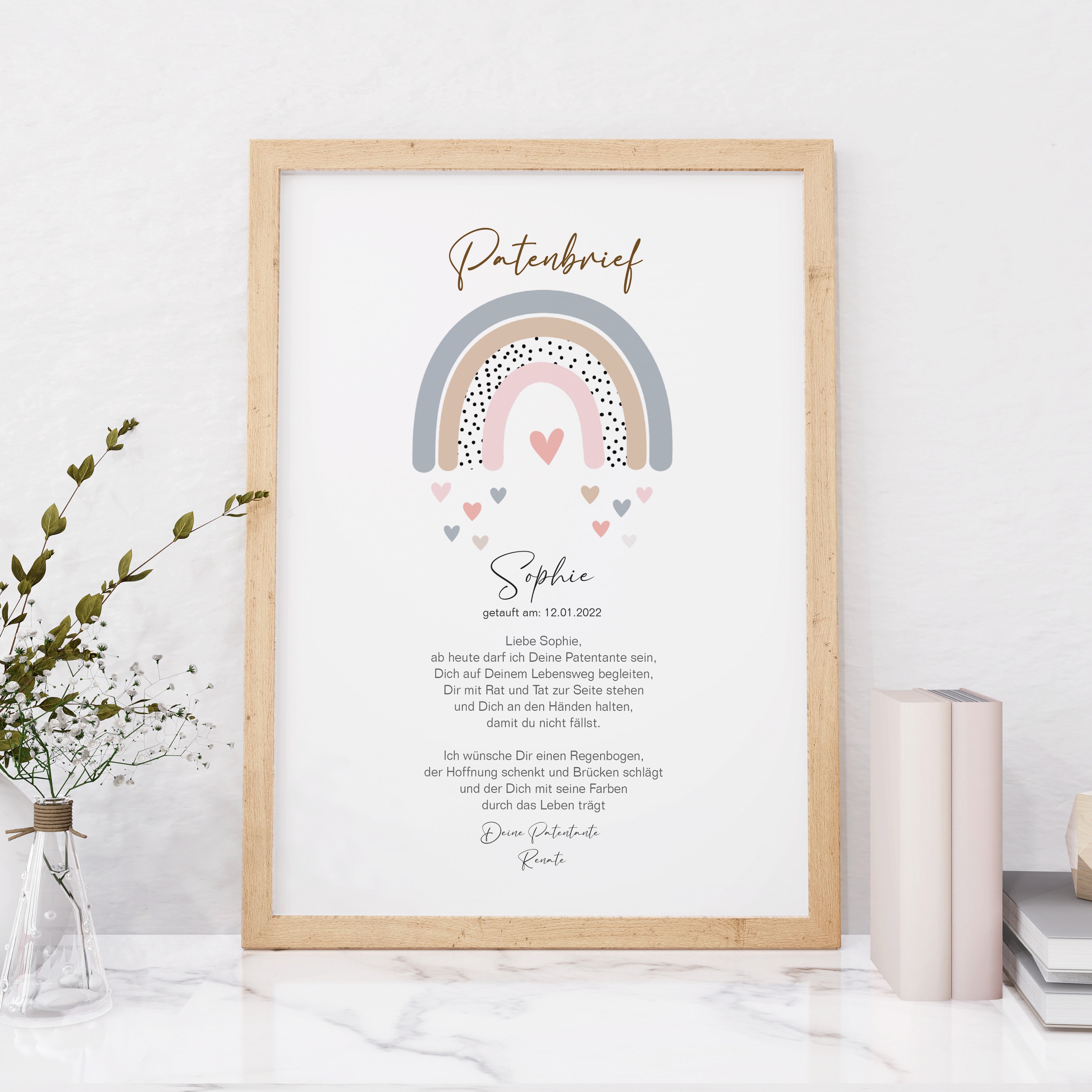 Personalisiertes Geschenk Für Patentante – Faltbarer Make-up Spiegel Mit Gravur, Roségold
